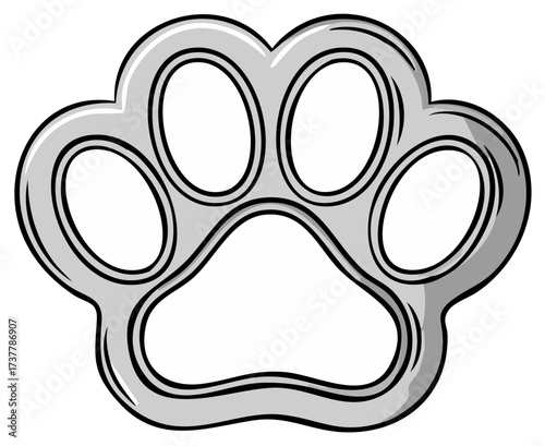 Silver Paw Print Shaped Brass Knuckles Illustration on White