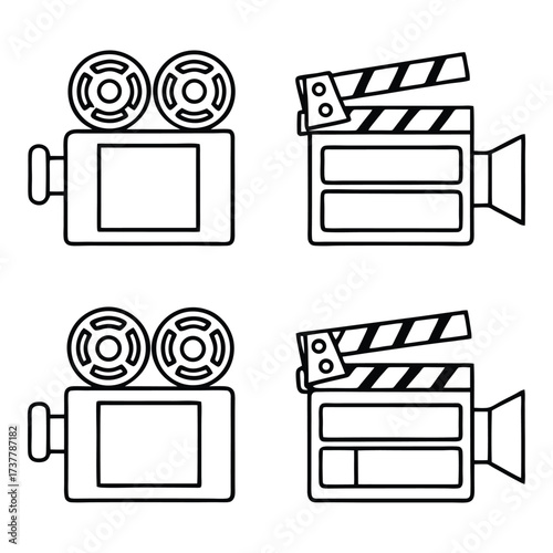 Classic film camera and clapperboard icons for photography and videography projects 