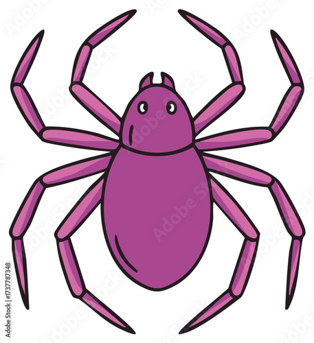 Purple spider illustration, eight legs, insect vector, cartoon creepy crawly animal isolated on white