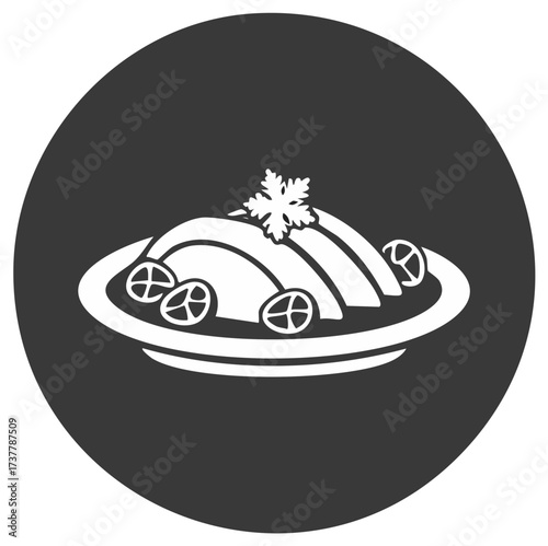 Dumplings food vector graphic on plate, stylized Asian cuisine illustration