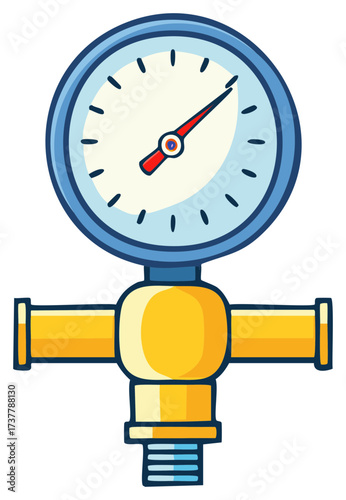 Cartoon Manometer with Blue Frame, Yellow Body, and Red Needle