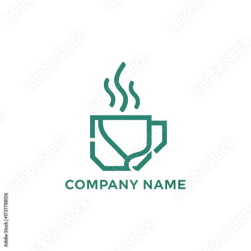 Minimalist Green Coffee Cup Logo with Steam.