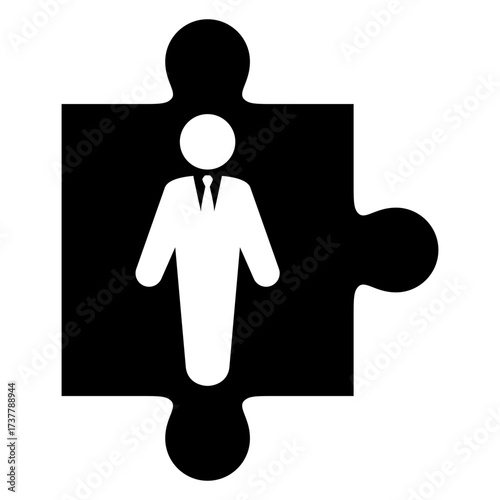 Icono hombre de negocios de pie en pieza de puzzle