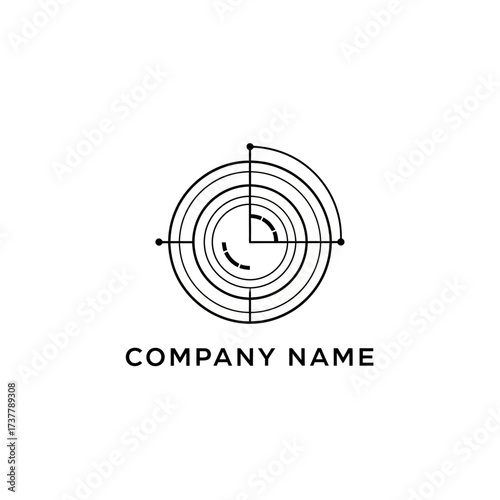Minimalist Target Logo Design with Concentric Circles and Crosshairs.