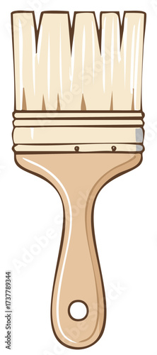 Illustration of a flat paintbrush with a wooden handle and beige bristles