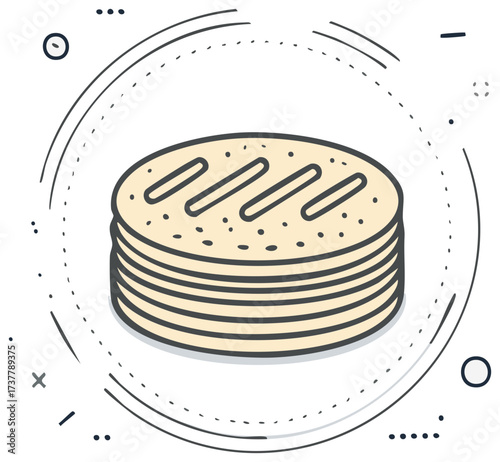 Stack of Arepas with Grill Marks Illustration and Line Accents