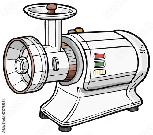 Modern electric meat grinder kitchen appliance cartoon vector illustration