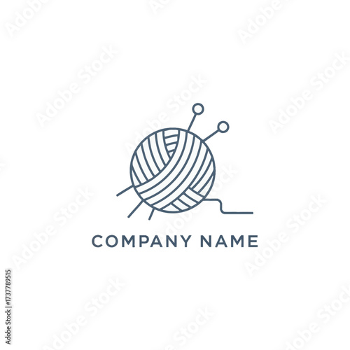 Minimalist Yarn Ball with Knitting Needles Logo Design.