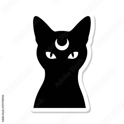 Black Cat Portrait with Crescent Moon on Forehead

