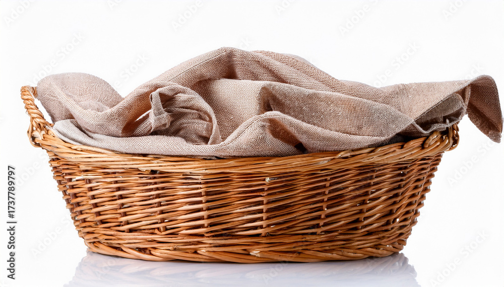 Obraz premium Cloth In Wicker Basket Isolated On White Background