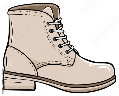 Light Beige Lace-Up Ankle Boot with Brown Sole and Heel