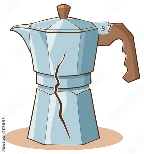 Cracked Moka Pot Coffee Maker Illustration Broken Home Appliance Vector Art