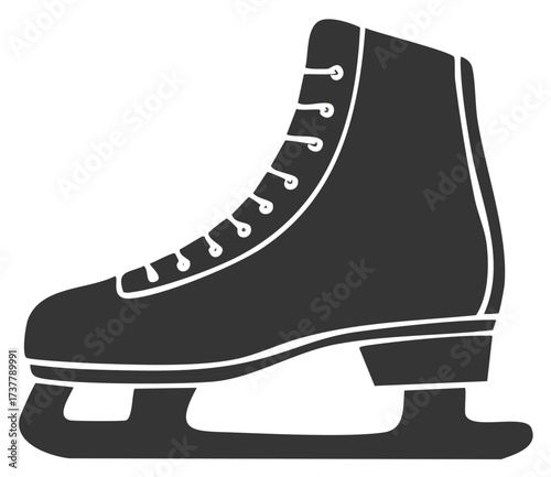 Detailed illustration of a single ice skate in grey and white, isolated.