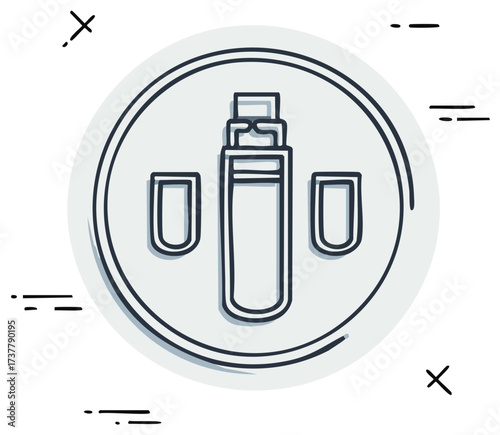 Line Art Thermos Bottle with Two Cups Doodle Style Illustration