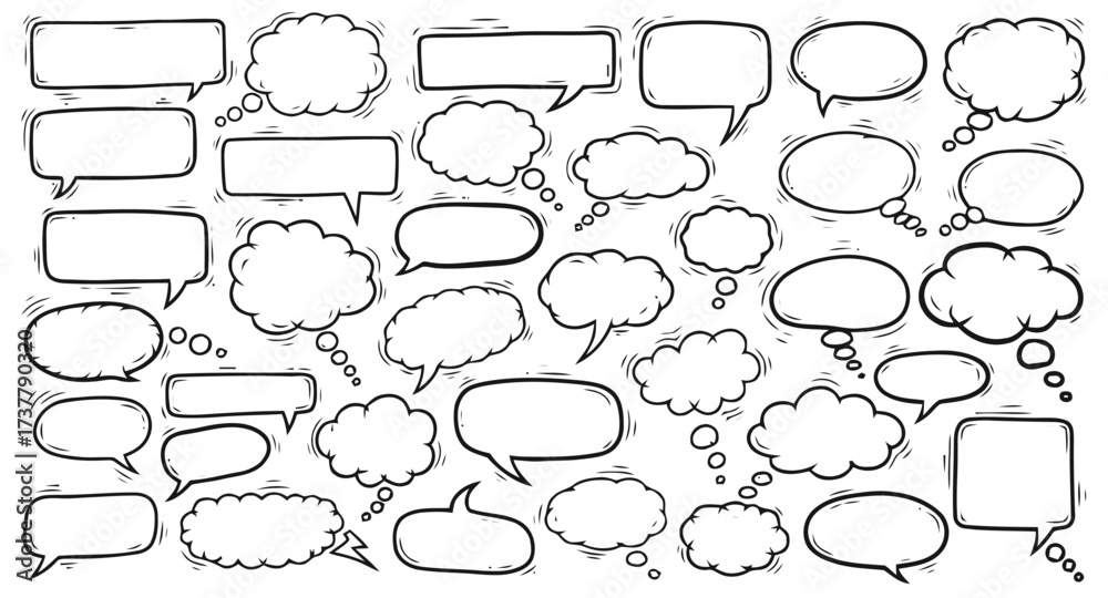 Obraz premium Speech bubbles and thought clouds collection, blank graphic elements for communication and ideas