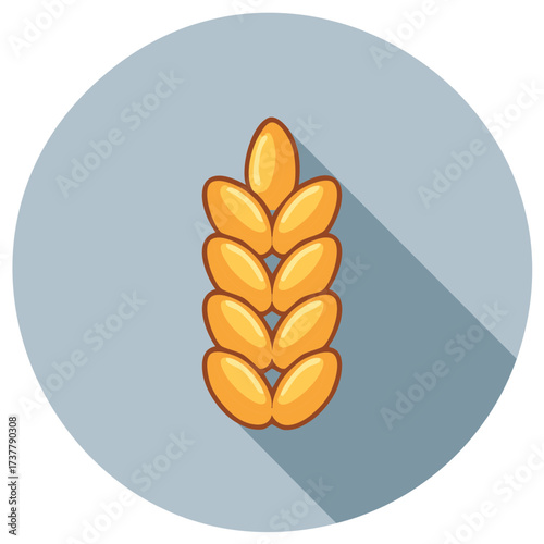 Grain stalk illustration on a gray circular background with long shadow
