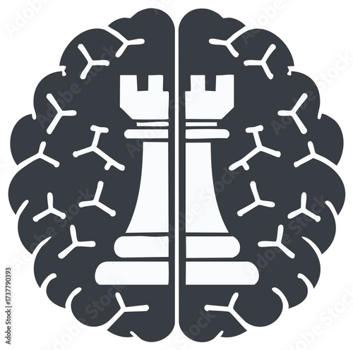 Human Brain Silhouette with Chess Rook Piece Symbolic of Strategic Thinking