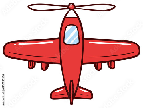 Cute Red Propeller Airplane Seen From Above With Spinning Propeller