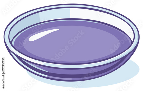 Purple liquid filled glass bowl, isolated on white background, simple illustration