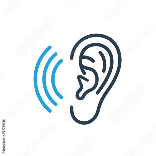 Abstract ear sound waves icon for hearing health and audio communication concepts - Vector illustration logo template