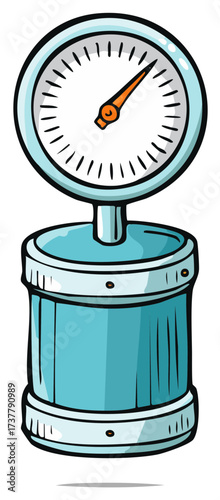 Cartoon illustration of an industrial pressure gauge or manometer