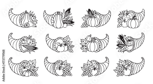 Vector art of cornucopias isolated on white