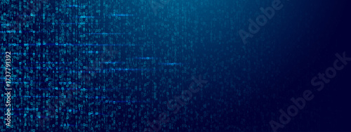 Binary numbers fall like digital rain on a blue background. Futuristic cyber stream, abstract tech pattern, software code, matrix effect and information security design. Vector illustration