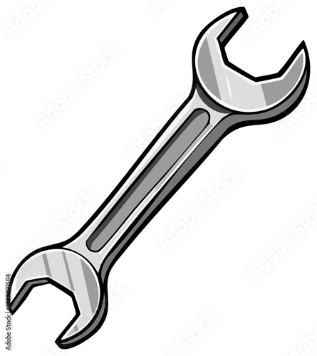 Double open ended spanner tool cartoon illustration for repair and maintenance