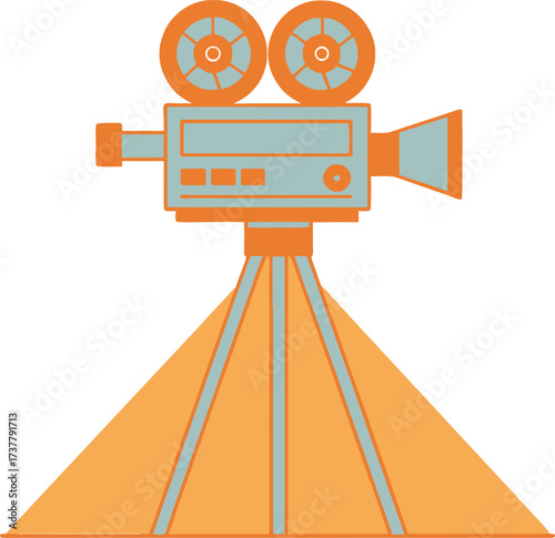 Vintage film camera on tripod icon for photography and videography projects 
