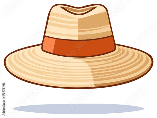 Cartoon Straw Hat with Orange Band, Traditional Headdress Icon Isolated