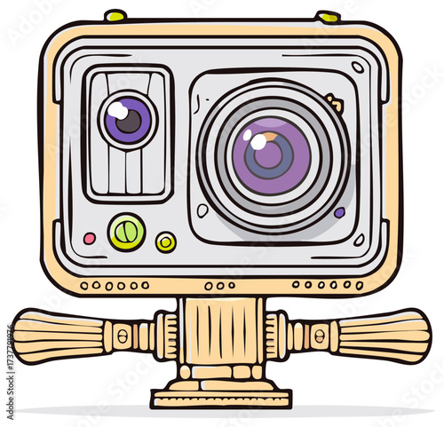 Retro Action Camera with Dual Handles and Colorful Lens