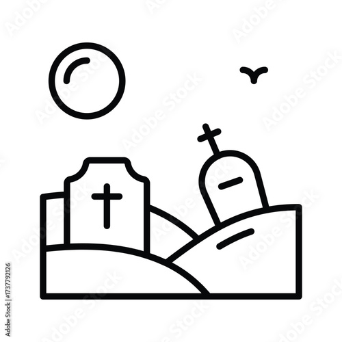 Haunted graveyard with tombstones, perfect for Halloween spooky artwork