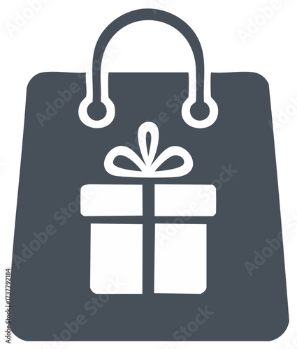 Shopping bag icon with gift box, shopping bags with presents, gifting concept, vector illustration