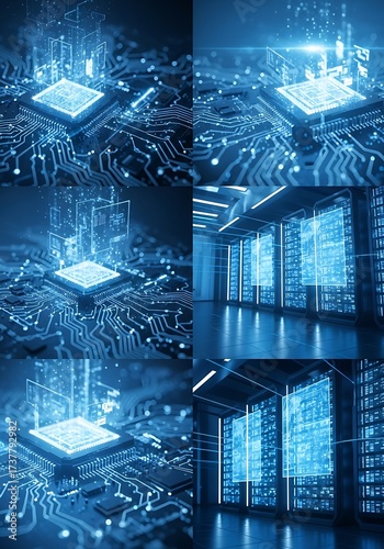 Data Center and Microchip Technology - A Blue Digital Realm.