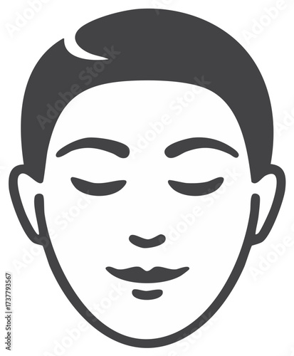 Simplified face illustration with closed eyes and gentle expression