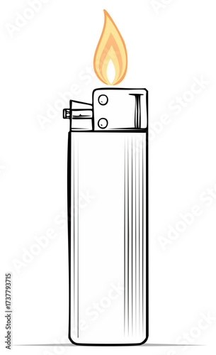 Simple White Lighter Flame Burning Illustration on White Background