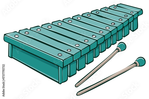 Teal Xylophone with Two Sticks Musical Instrument Childrens Percussion Toy