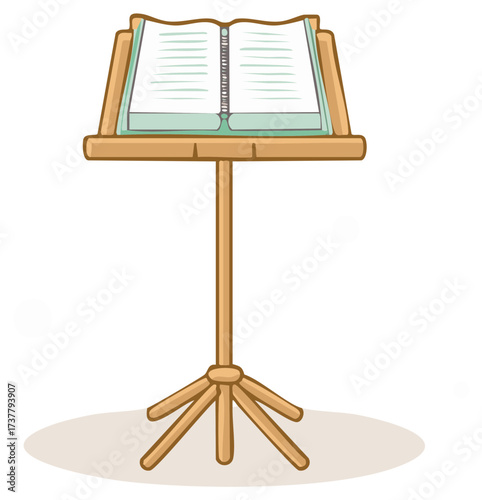 Wooden music stand with an open book of sheet music vector cartoon illustration