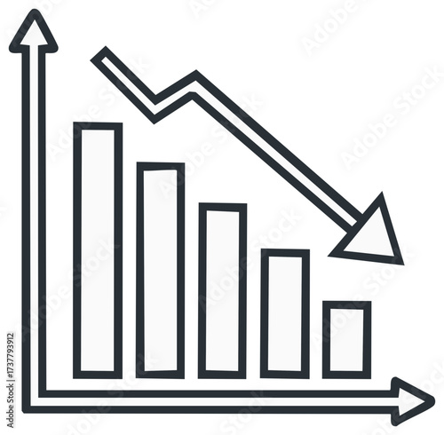Falling financial graph with descending arrow, business chart, economic decline, loss concept