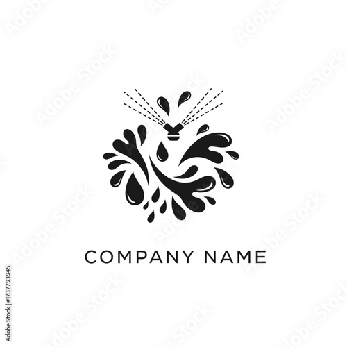 Sprinkler Head with Water Droplets Logo Design for Irrigation Company.