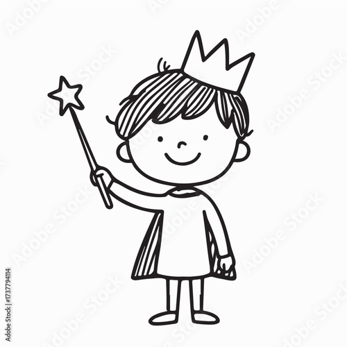 Cute Child in Magical Outfit with Wand and Tiara at Celebration Vector Illustration
