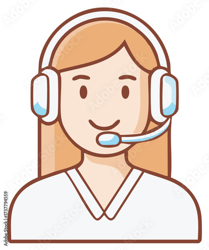 Smiling woman with headset, customer support, assistance, call center, communication, support agent, telephone, vector illustration