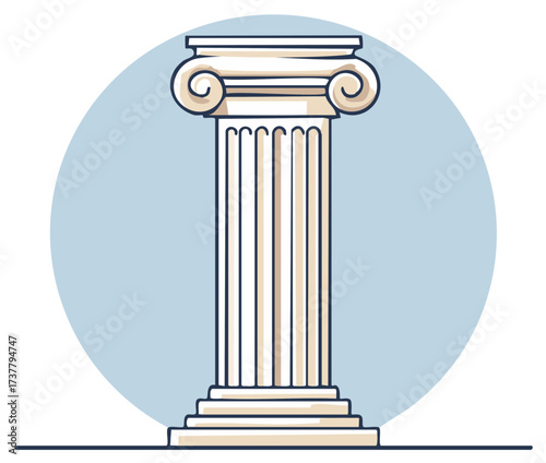 Illustration of a Classical Column. Architectural Element with Blue Background