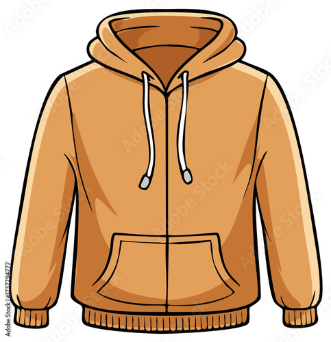 Orange Hoodie Jacket Illustration with Pouch Pocket and Drawstring Hood
