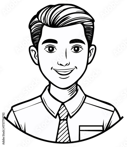 Line Art Portrait of Smiling Young Man with Short Hair and Tie