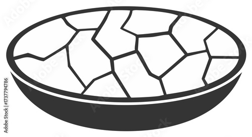 Minimalist Icon of a Bowl with Dry Cracked Earth Symbolizing Drought and Aridity