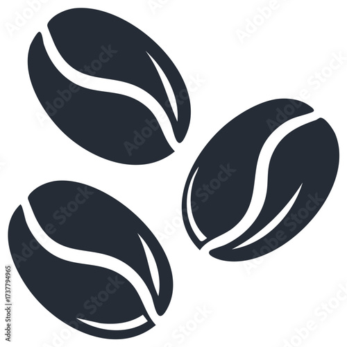 Three dark stylized coffee beans arranged in a loose triangle shape