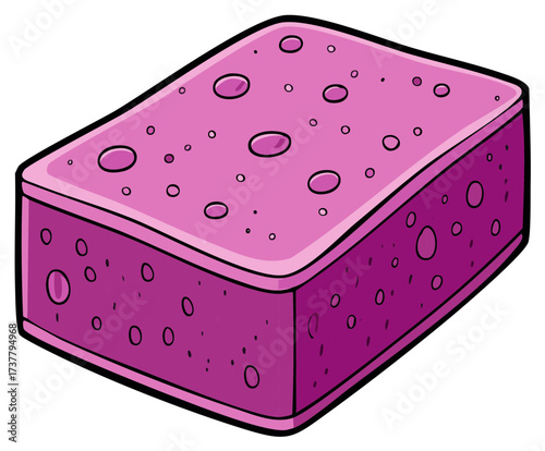 Simple cartoon illustration of a vibrant pink porous sponge for washing and cleaning.