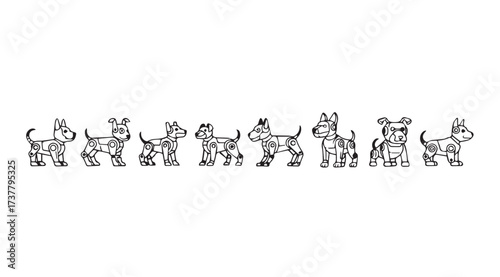 Vector art of outline dogs isolated