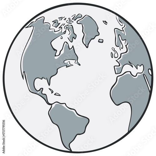 Earth Globe Illustration, Continents, World Map, Global Geography, Landmass Drawing